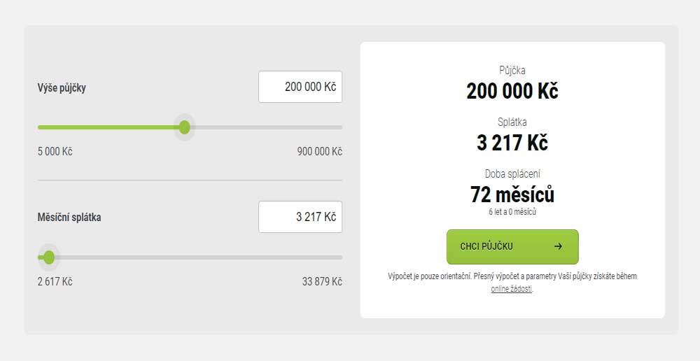 Ukázka kalkulačky půjčky od Air Bank