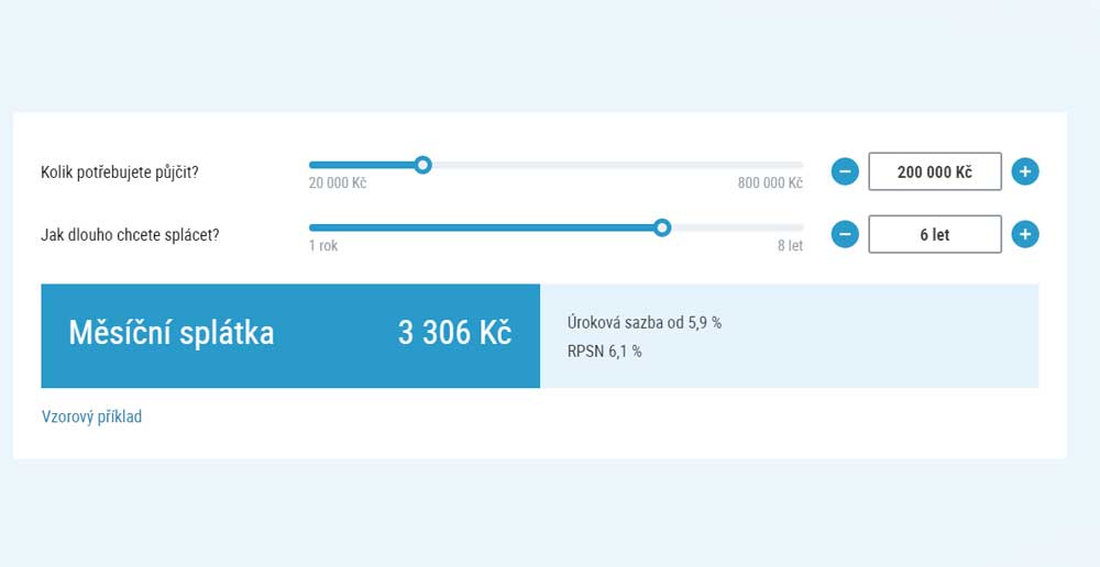 Ukázka kalkulačky půjčky od ČSOB