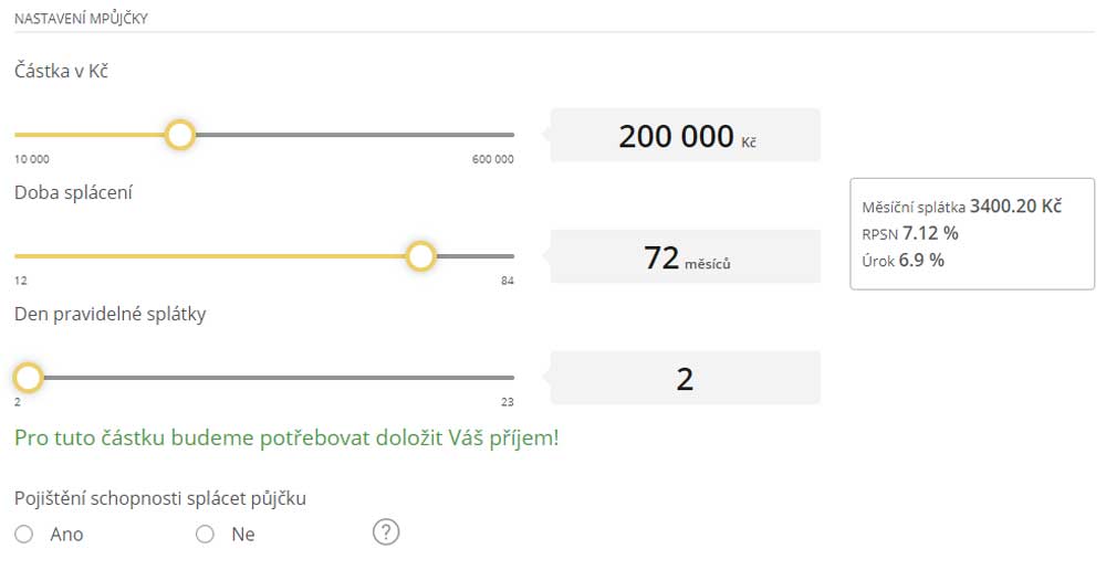 Ukázka kalkulačky mPůjčky od mBank